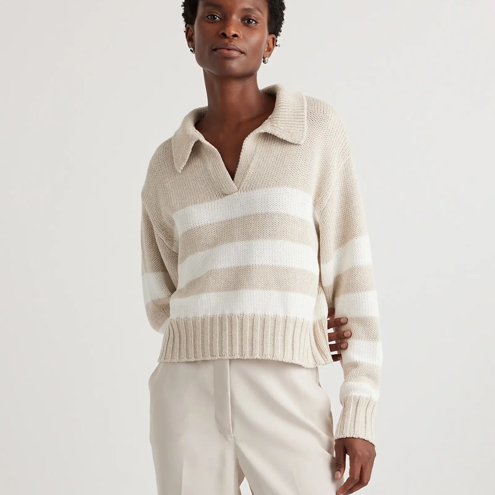 Quince 100% Organic Cropped Cotton Polo Sweater